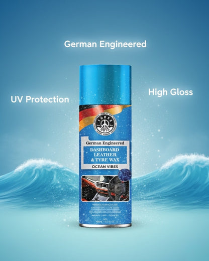 THREE GUYS Dashboard Leather & Tyre Wax (450ml) – Ocean Vibes Fragrance | UV Protection & Dust Repellent | German Engineered