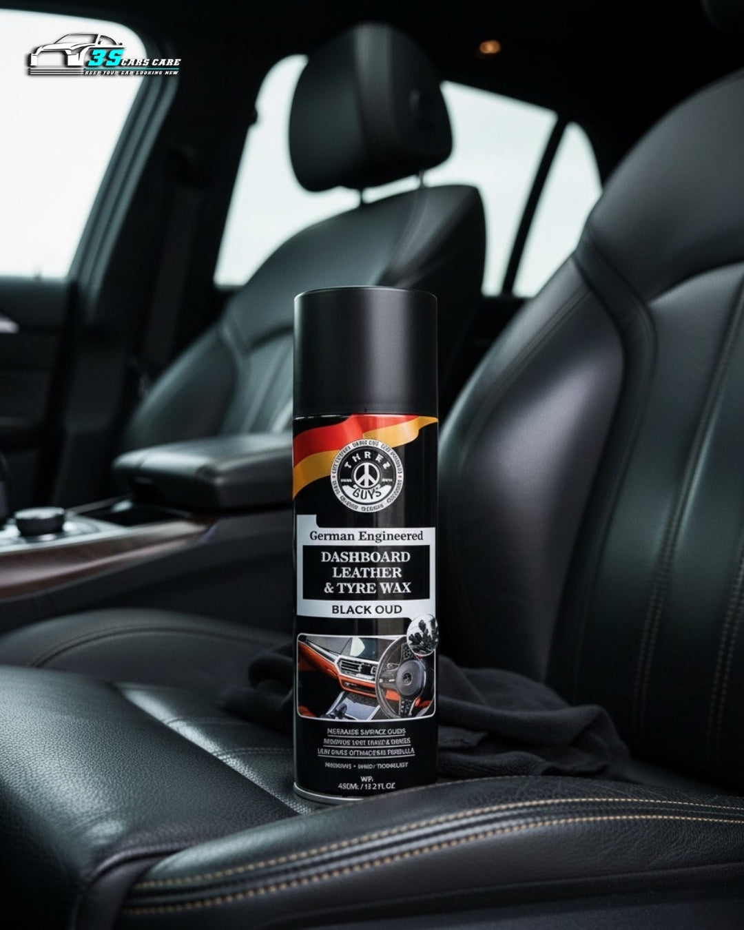 THREE GUYS Dashboard Leather & Tyre Wax (450ml) – Black Oud Fragrance | UV Protection & Dust Repellent | German Engineered
