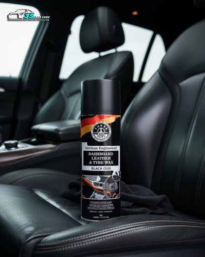 THREE GUYS Dashboard Leather & Tyre Wax (450ml) – Black Oud Fragrance | UV Protection & Dust Repellent | German Engineered