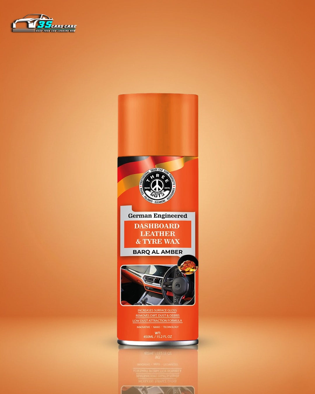 Dashboard Leather & Tyre Wax (450ml) – Barq Al Amber Fragrance | UV Protection & Dust Repellent | THREE GUYS German Engineered