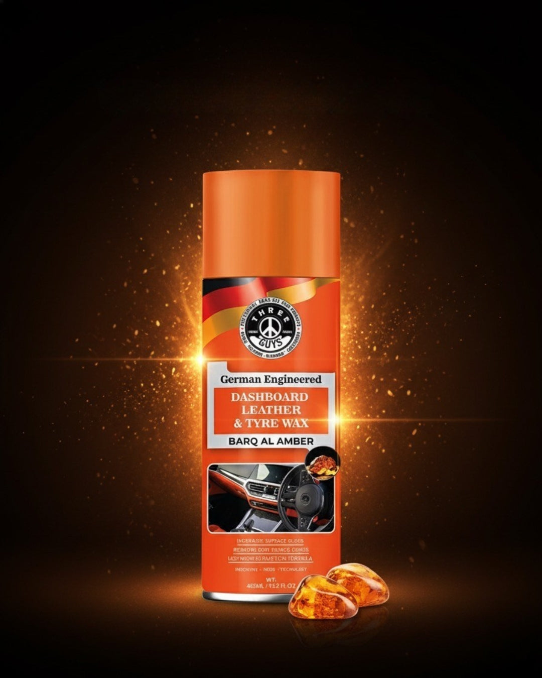 Dashboard Leather & Tyre Wax (450ml) – Barq Al Amber Fragrance | UV Protection & Dust Repellent | THREE GUYS German Engineered