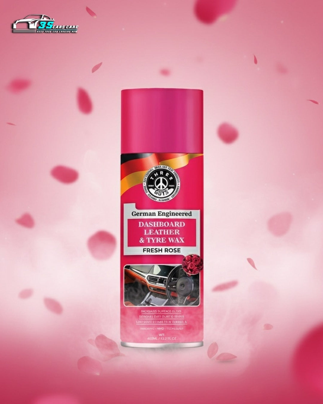 Dashboard Leather & Tyre Wax (450ml) – Fresh Rose Fragrance | UV Protection & Dust Repellent | THREE GUYS German Engineered