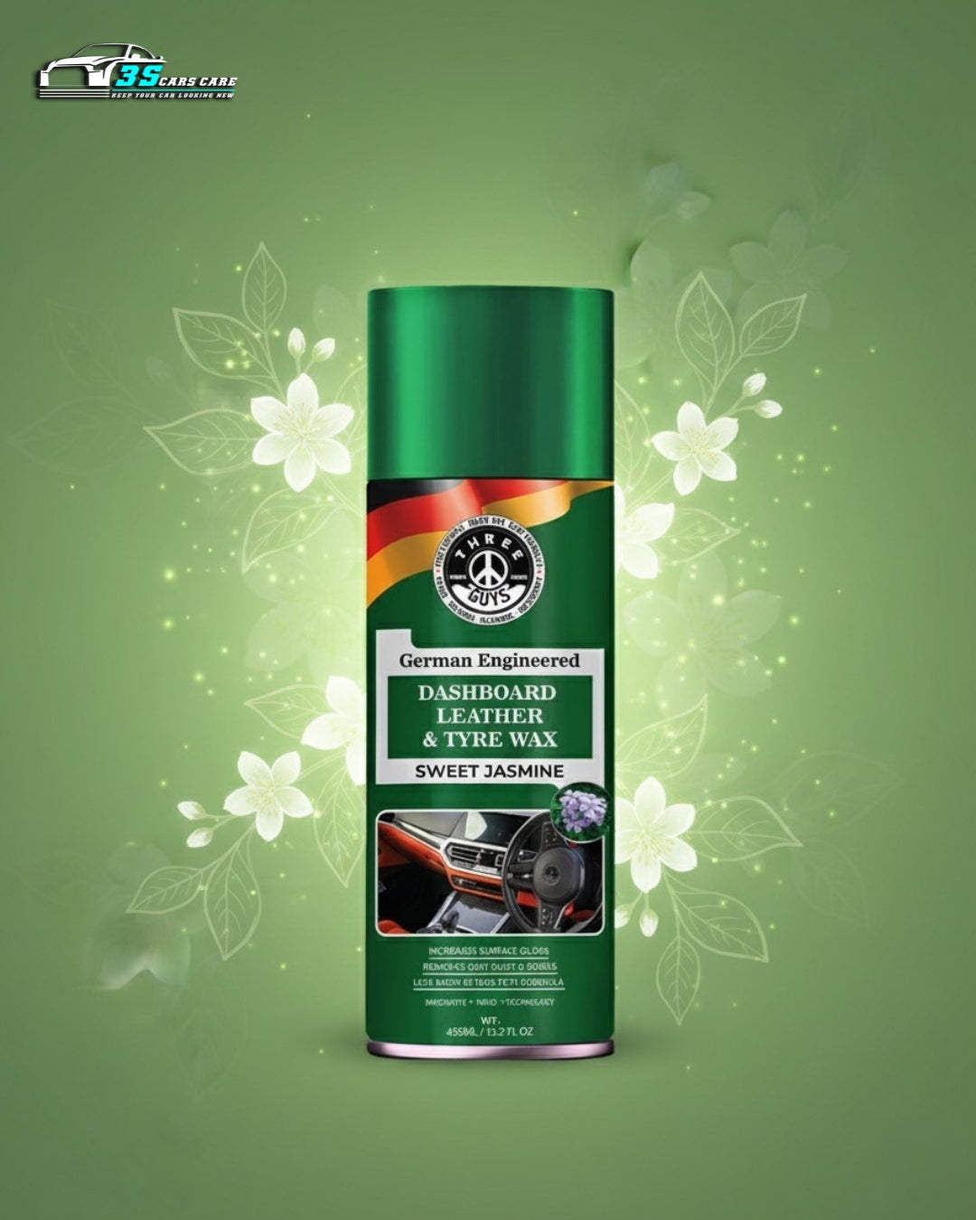 Dashboard Leather & Tyre Wax (450ml) – Sweet Jasmine Fragrance | UV Protection & Dust Repellent | THREE GUYS German Engineered