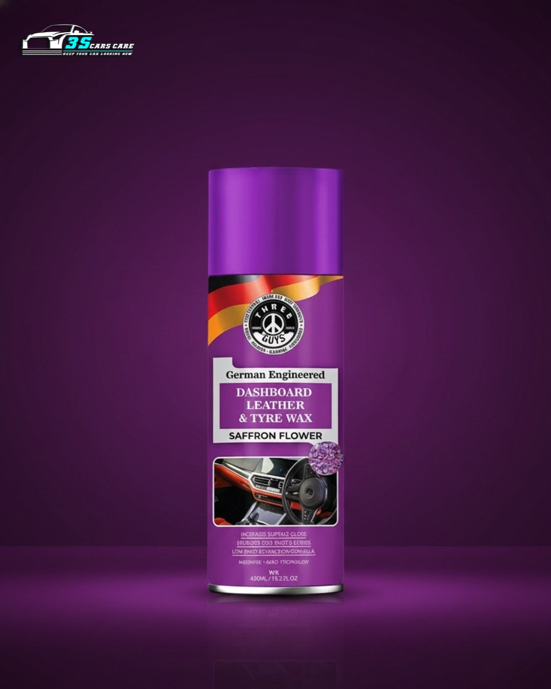 Dashboard Leather & Tyre Wax (450ml) – Saffron Flower Fragrance | UV Protection & Dust Repellent | THREE GUYS German Engineered
