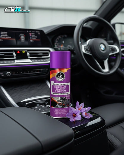 Dashboard Leather & Tyre Wax (450ml) – Saffron Flower Fragrance | UV Protection & Dust Repellent | THREE GUYS German Engineered