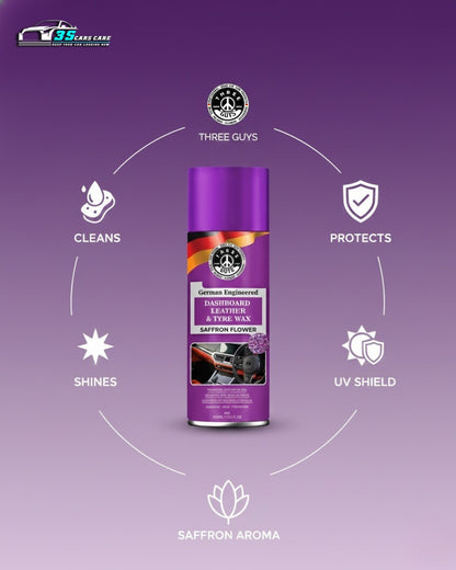 Dashboard Leather & Tyre Wax (450ml) – Saffron Flower Fragrance | UV Protection & Dust Repellent | THREE GUYS German Engineered