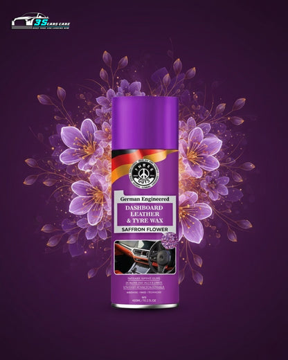 Dashboard Leather & Tyre Wax (450ml) – Saffron Flower Fragrance | UV Protection & Dust Repellent | THREE GUYS German Engineered