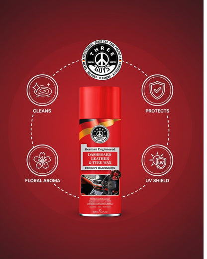 THREE GUYS Dashboard Leather & Tyre Wax (450ml) – Cherry Blossoms Fragrance | UV Protection & Dust Repellent | German Engineered