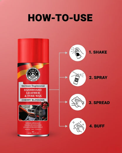 THREE GUYS Dashboard Leather & Tyre Wax (450ml) – Cherry Blossoms Fragrance | UV Protection & Dust Repellent | German Engineered