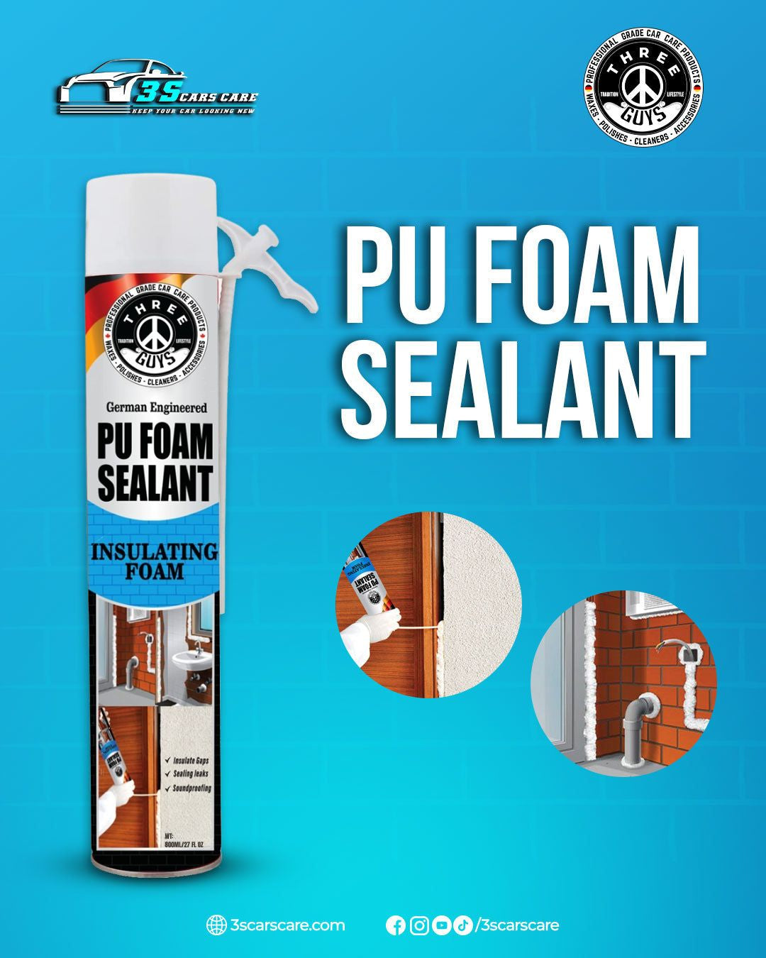 PU Foam Sealant 800ml – Insulate, Seal & Protect | THREE GUYS - German Engineered
