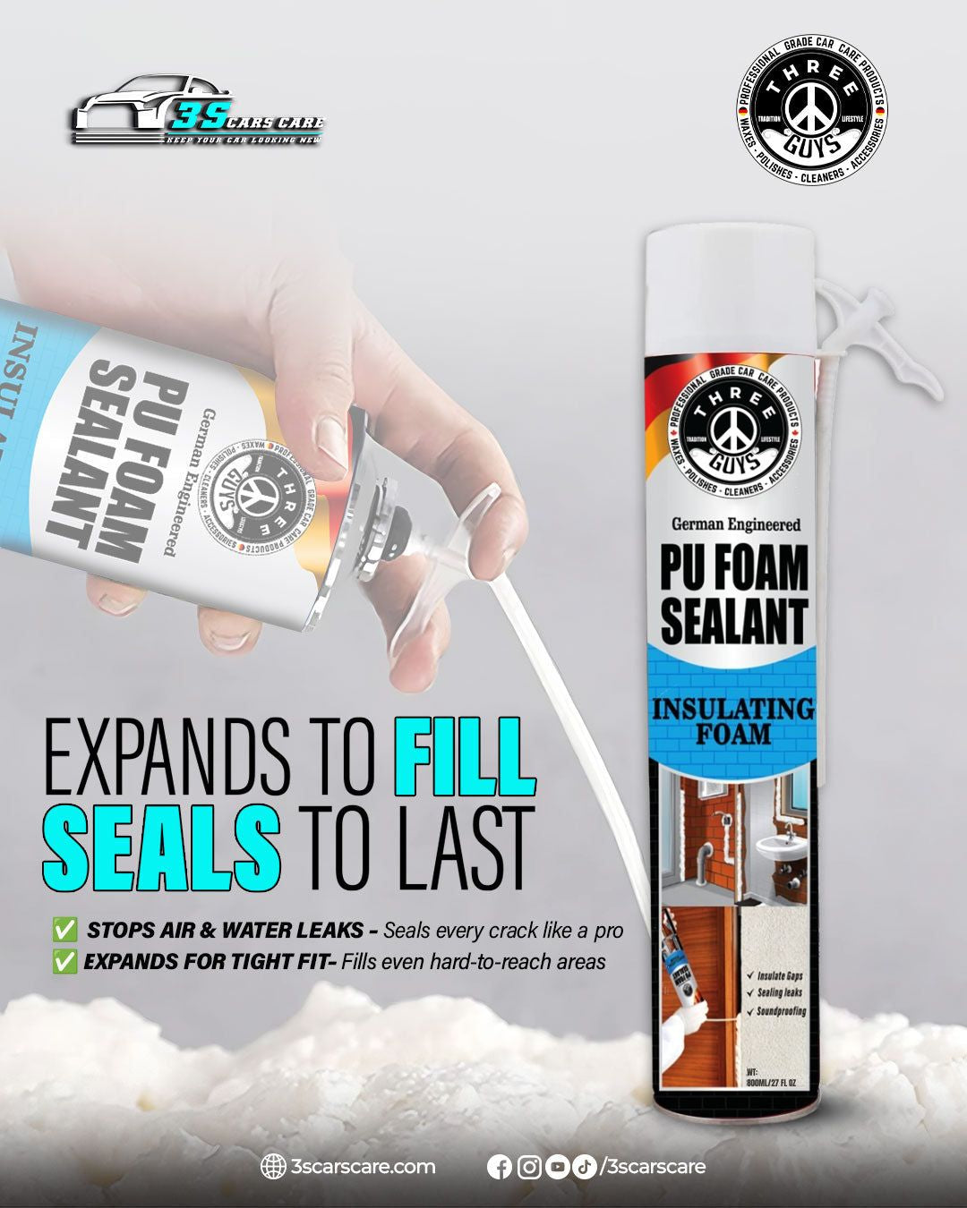 PU Foam Sealant 800ml – Insulate, Seal & Protect | THREE GUYS - German Engineered