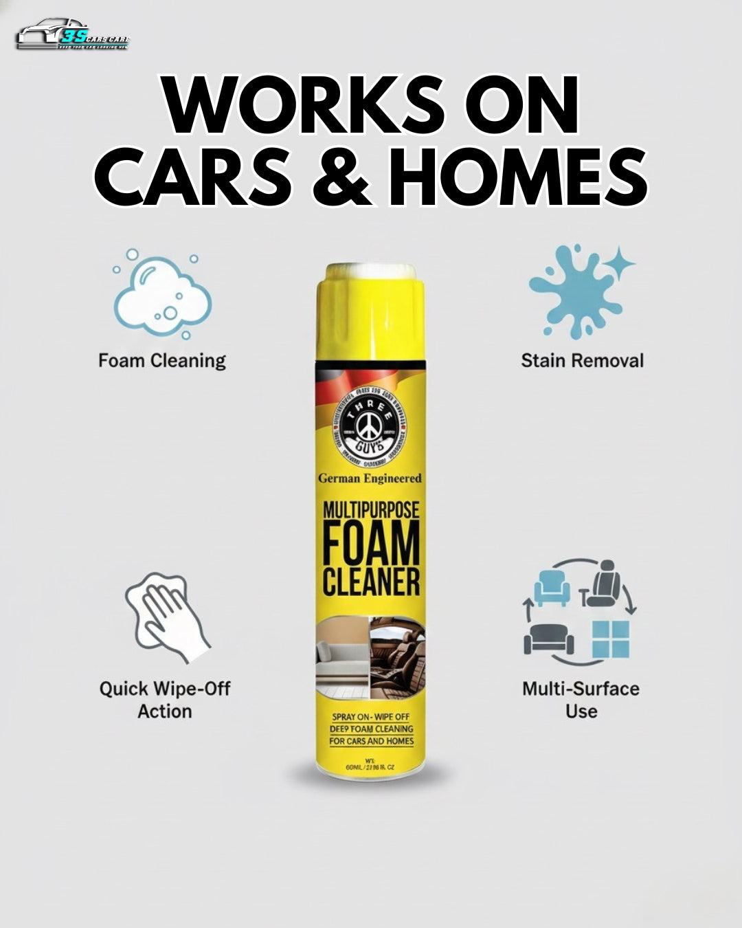 Multipurpose Foam Cleaner 650ml – Car and Home Deep-Clean Spray | THREE GUYS