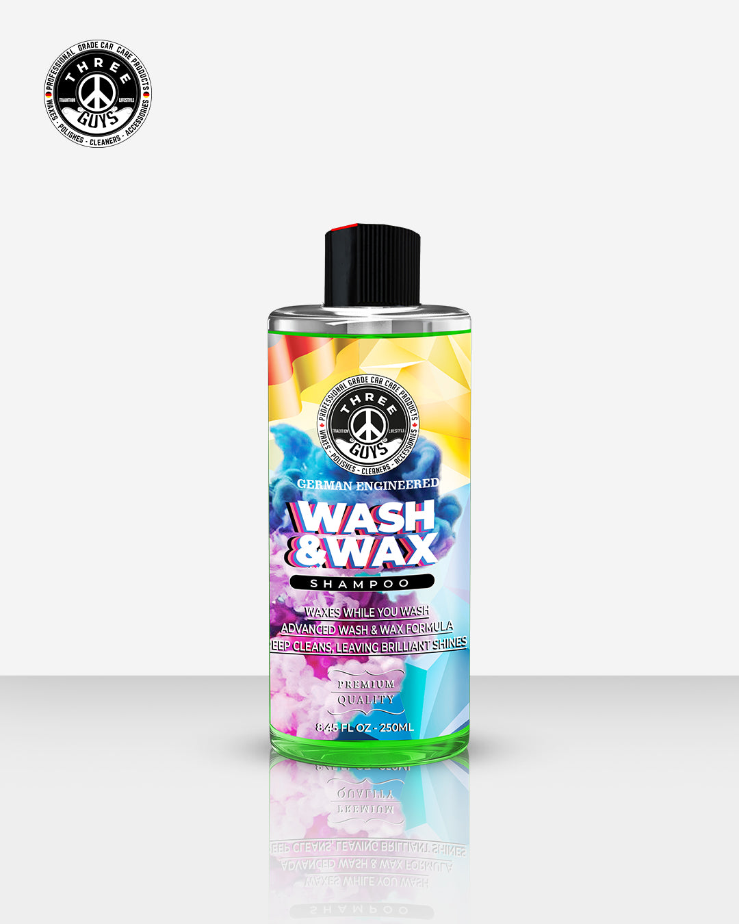 Wash & Wax Shampoo – Car Shampoo with Carnauba Wax | Wash & Shine in One Step | High Foam Formula | THREE GUYS - German Engineered