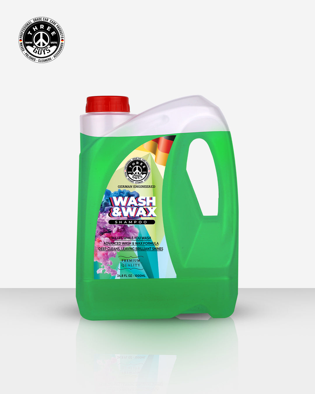 Wash & Wax Shampoo – Car Shampoo with Carnauba Wax | Wash & Shine in One Step | High Foam Formula | THREE GUYS - German Engineered