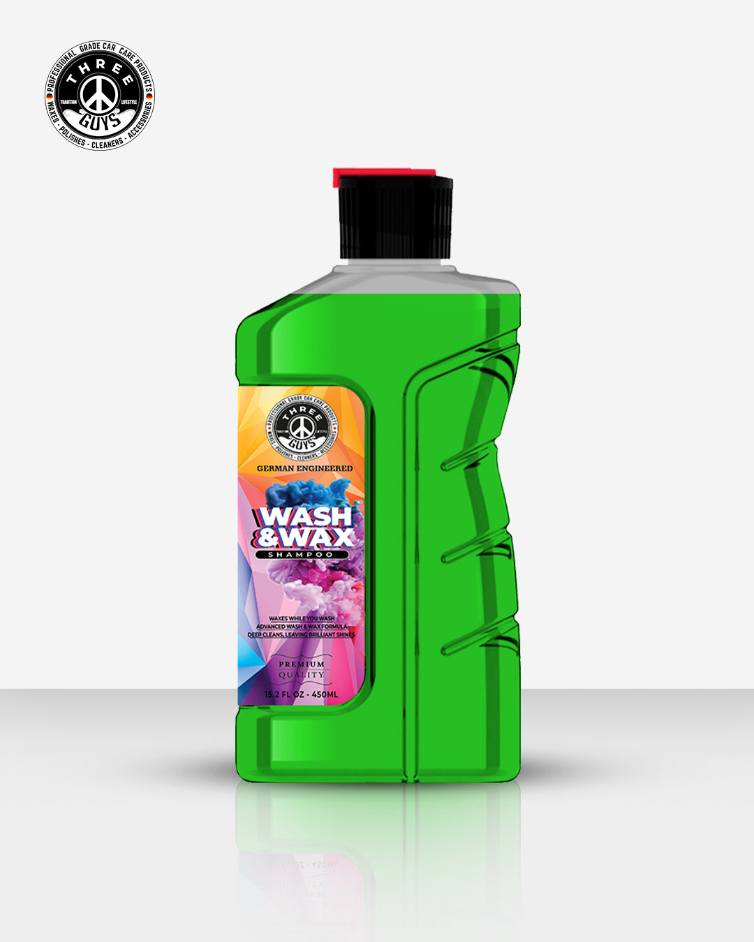 Wash & Wax Shampoo – Car Shampoo with Carnauba Wax | Wash & Shine in One Step | High Foam Formula | THREE GUYS - German Engineered