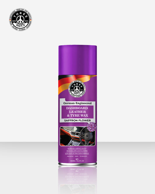 THREE GUYS Dashboard Leather & Tyre Wax (450ml) – Saffron Flower Fragrance | UV Protection & Dust Repellent | German Engineered