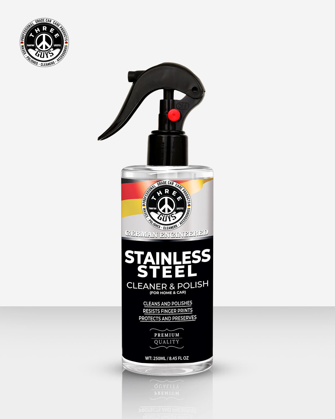 Stainless Steel Cleaner & Polish – Fingerprint Remover & Protective Shine Spray | THREE GUYS - German Engineered