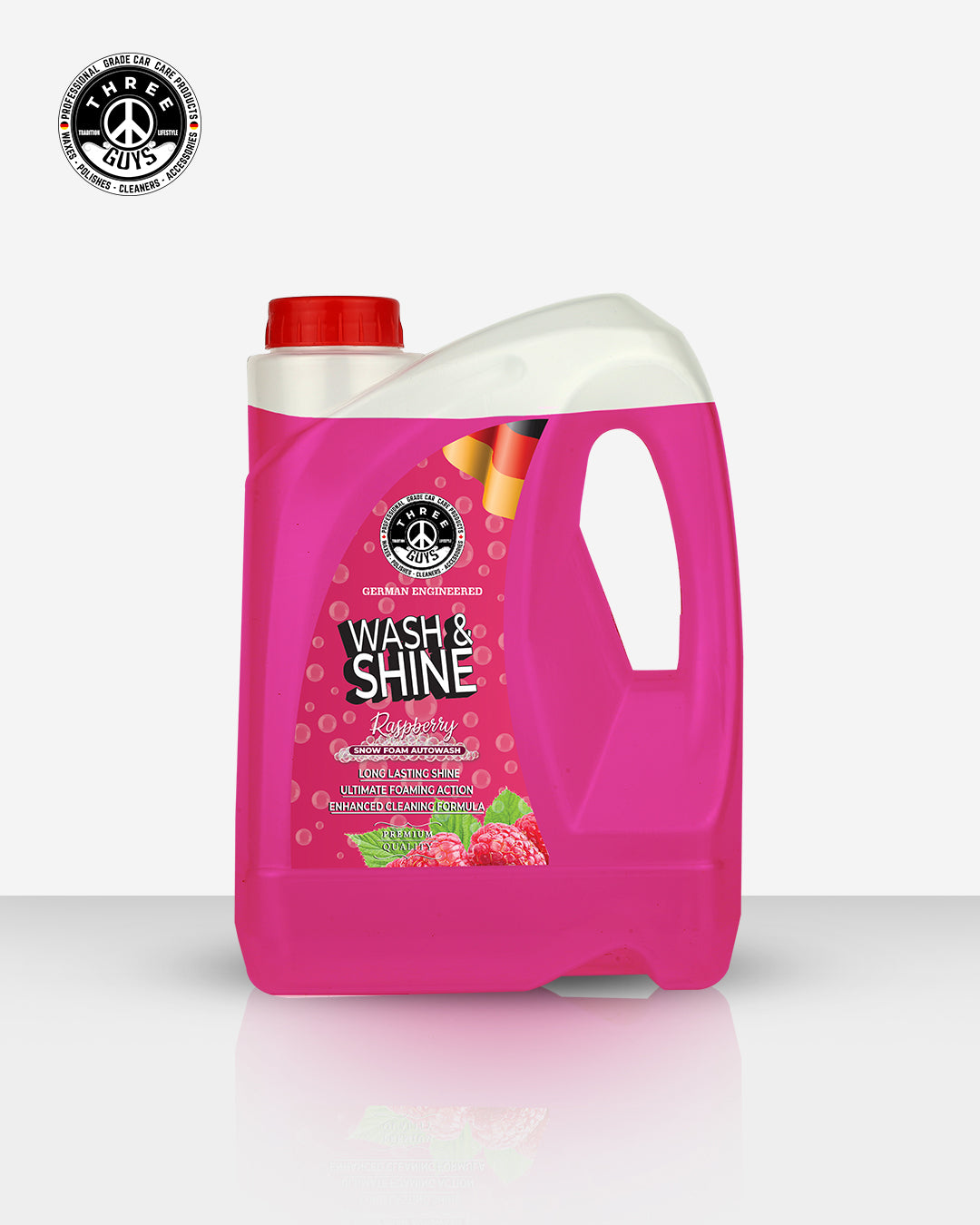 Wash & Shine Shampoo Raspberry – High Foam Car Shampoo | Snow Foam Car Wash Soap | Deep Cleaning & Long-Lasting Gloss | THREE GUYS - German Engineered