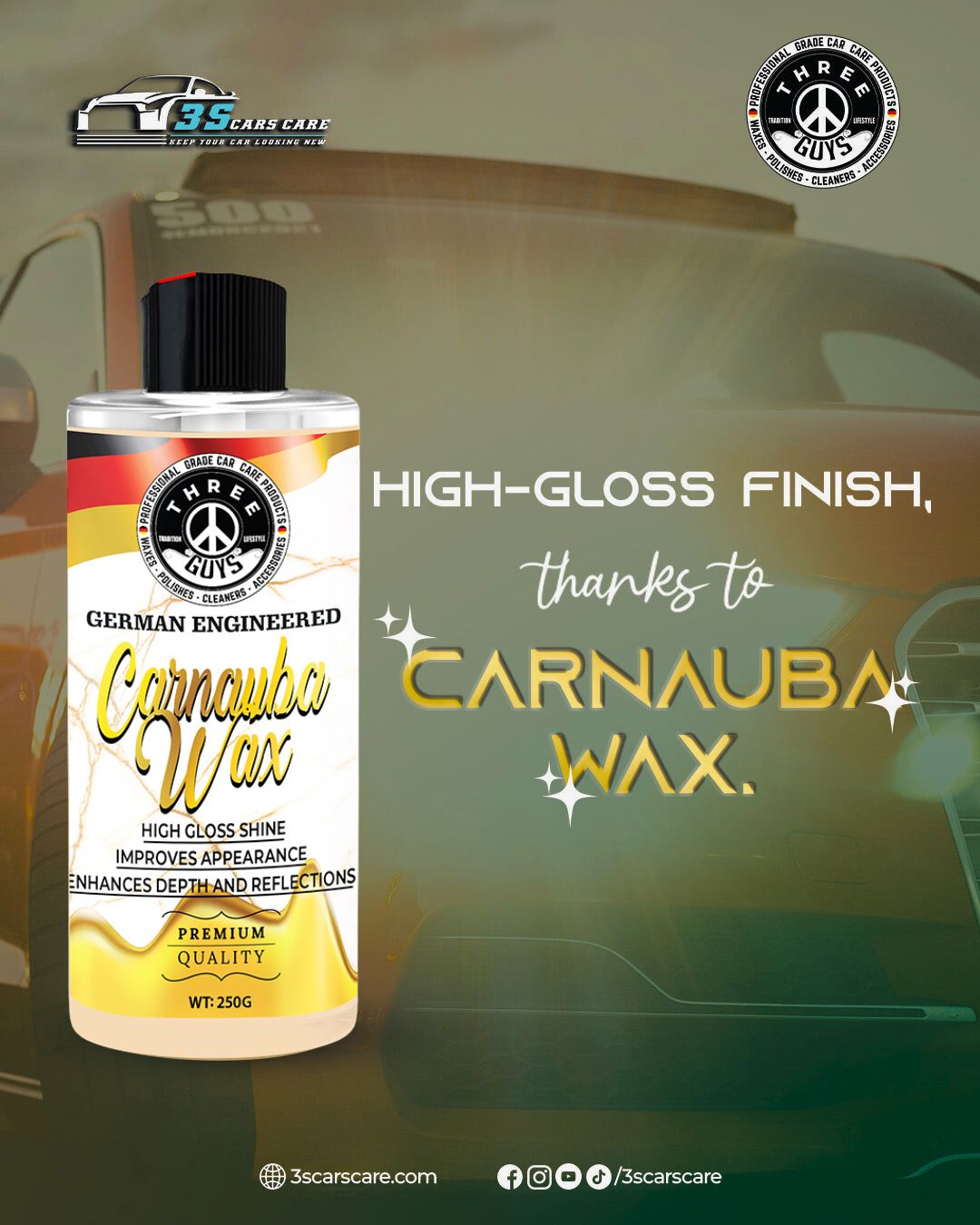 Carnauba Wax – Deep Gloss – 250g | THREE GUYS - German Engineered