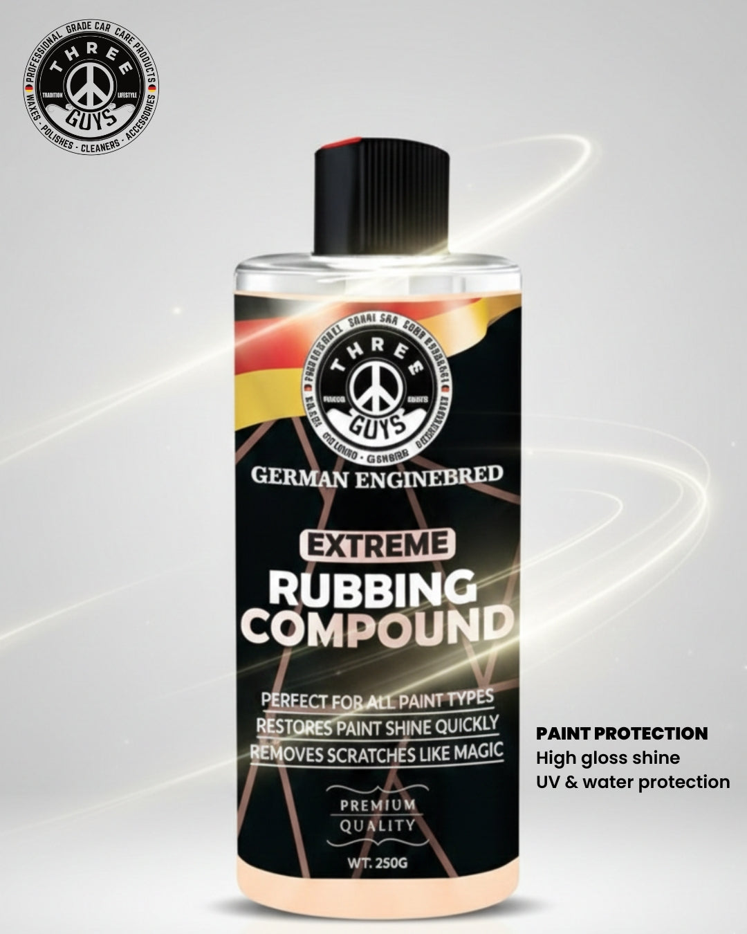 Paint Correction & Protection Kit | THREE GUYS | Extreme Rubbing Compound + Carnauba Wax | Free Applicator Pad (250g x 2)