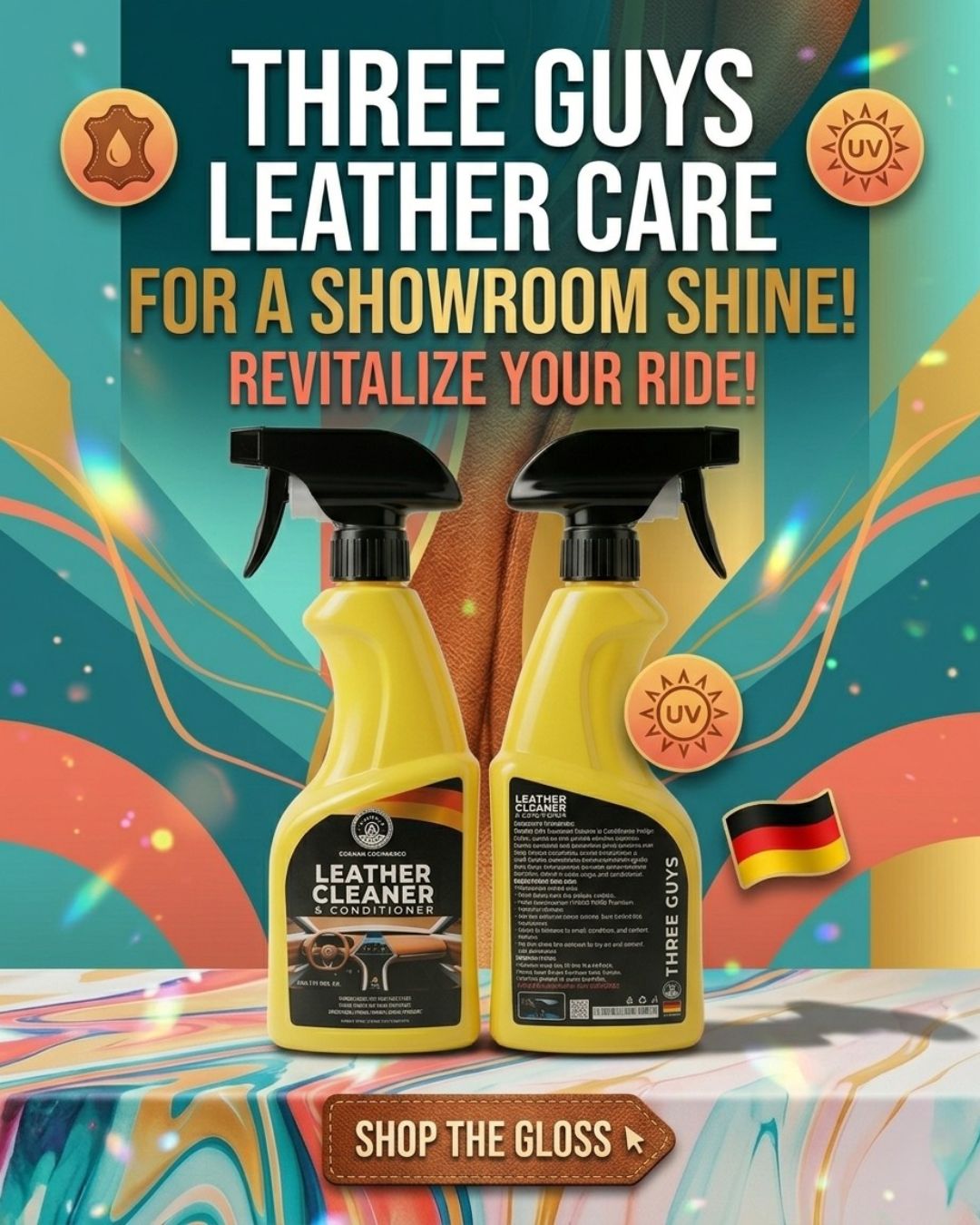 Premium Leather Cleaner & Conditioner – 2-in-1 Formula for Restoration & UV Protection | THREE GUYS | German Engineered