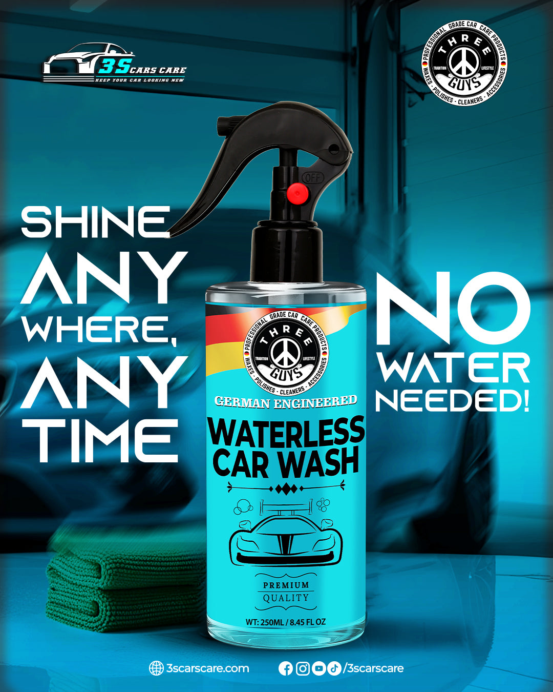 Waterless Car Wash – Shine, Clean & Protect - No Rinse – Eco-Friendly Car Cleaner & Polish | THREE GUYS - German Engineered