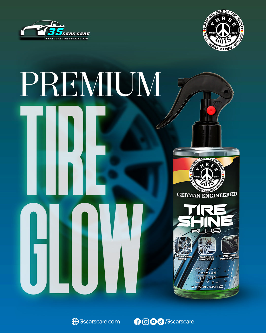 Tire Shine Plus – Streak-Free Shine – 250ml | THREE GUYS - German Engineered