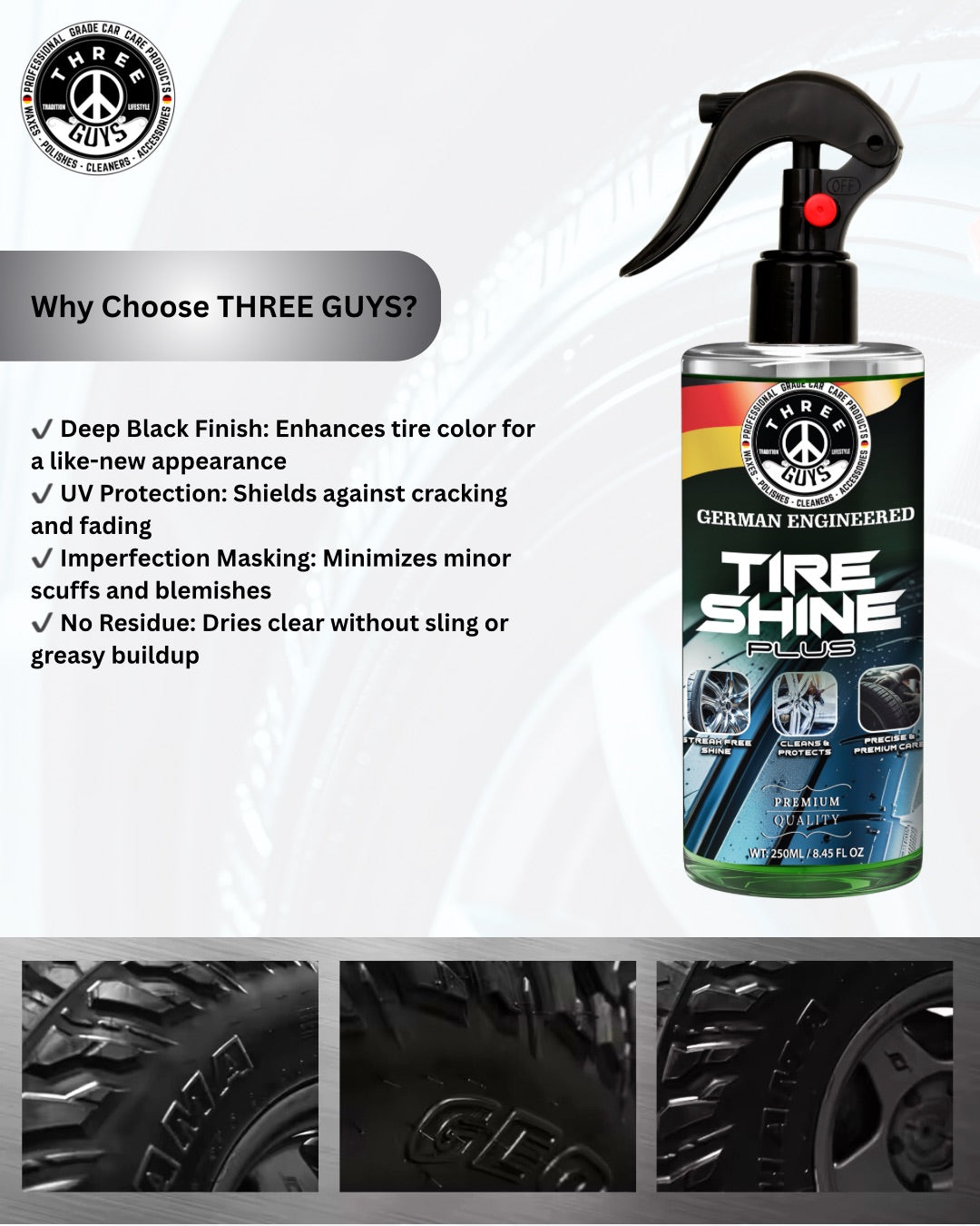 Tire Shine Plus – Streak-Free Shine – 250ml | THREE GUYS - German Engineered