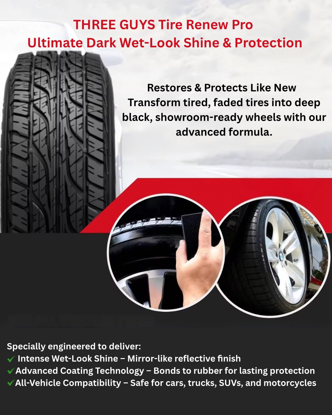 Tire Shine Plus – Streak-Free Shine – 250ml | THREE GUYS - German Engineered