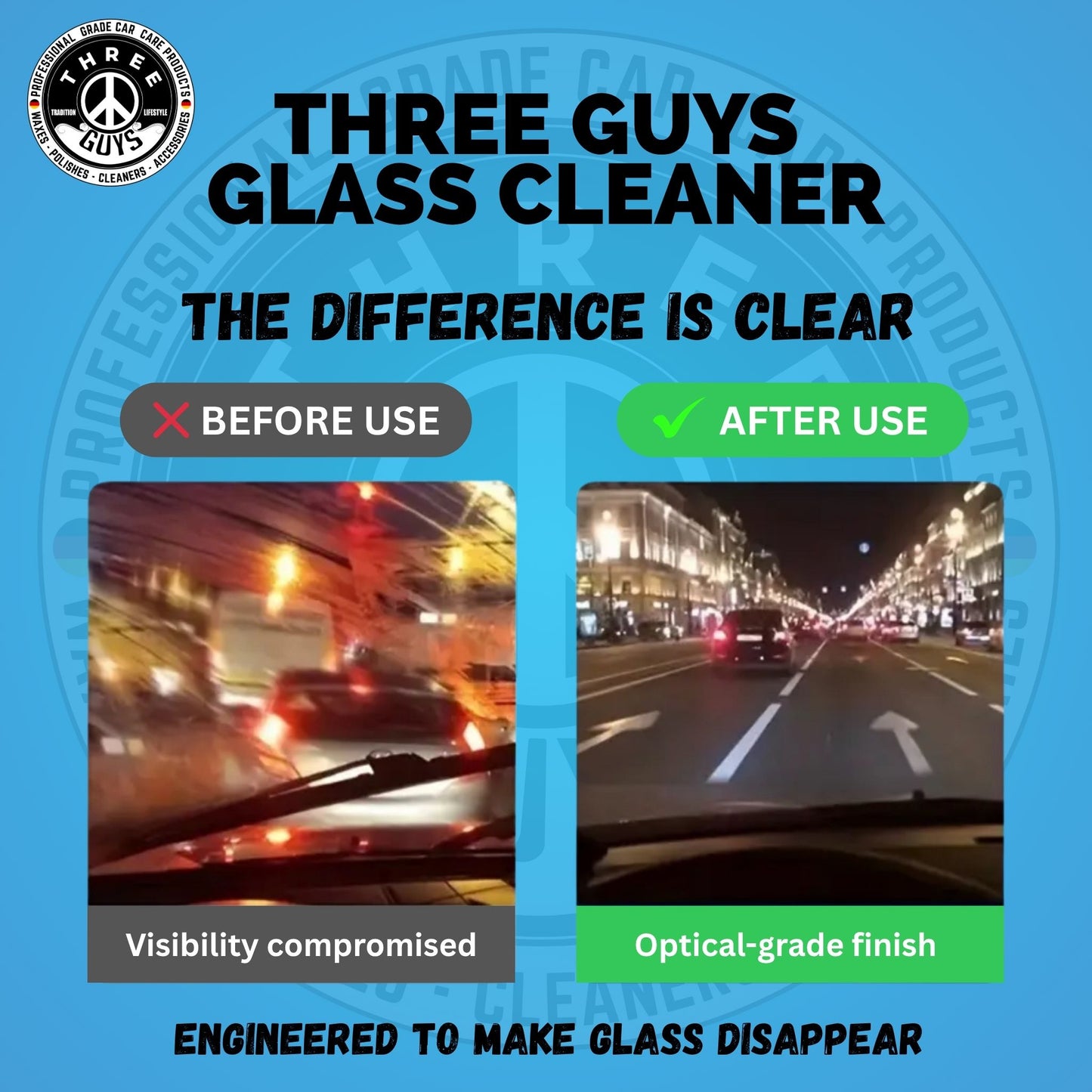 Glass Cleaner Spray – Streak-Free Shine for Car & Home – 250ml | THREE GUYS - German Engineered