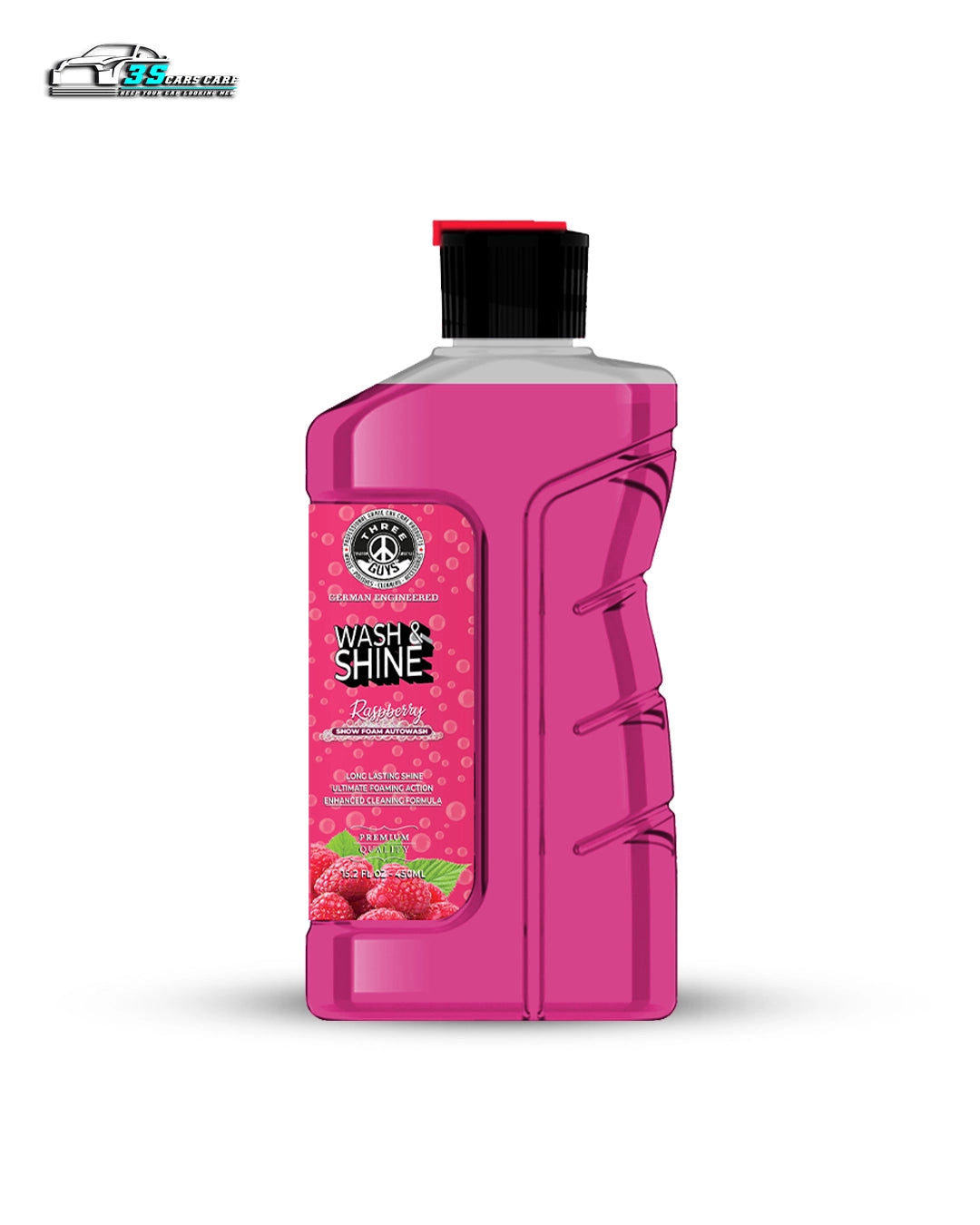 Wash & Shine Shampoo Raspberry – High Foam Car Shampoo | Snow Foam Car Wash Soap | Deep Cleaning & Long-Lasting Gloss | THREE GUYS - German Engineered