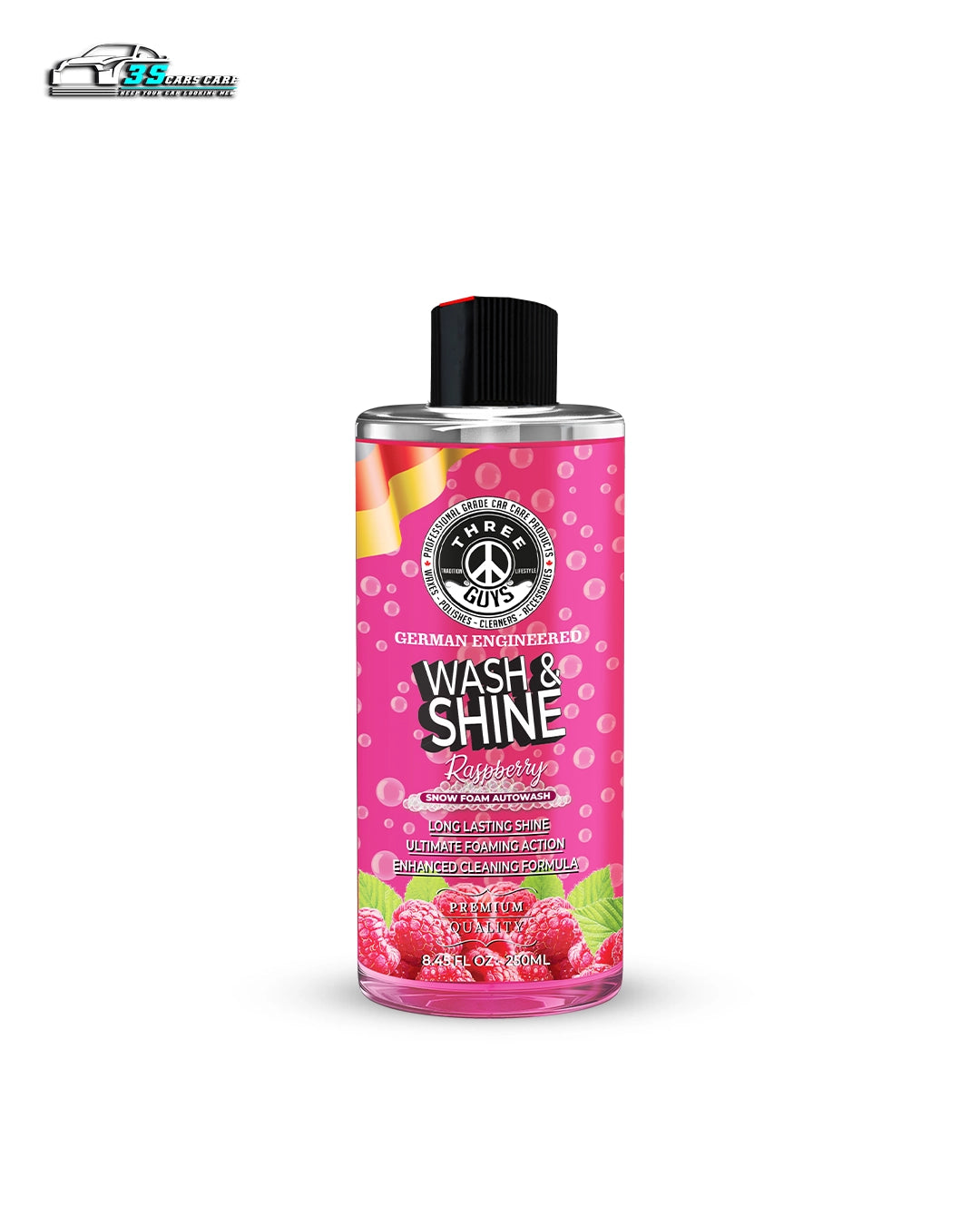 Wash & Shine Shampoo Raspberry – High Foam Car Shampoo | Snow Foam Car Wash Soap | Deep Cleaning & Long-Lasting Gloss | THREE GUYS - German Engineered