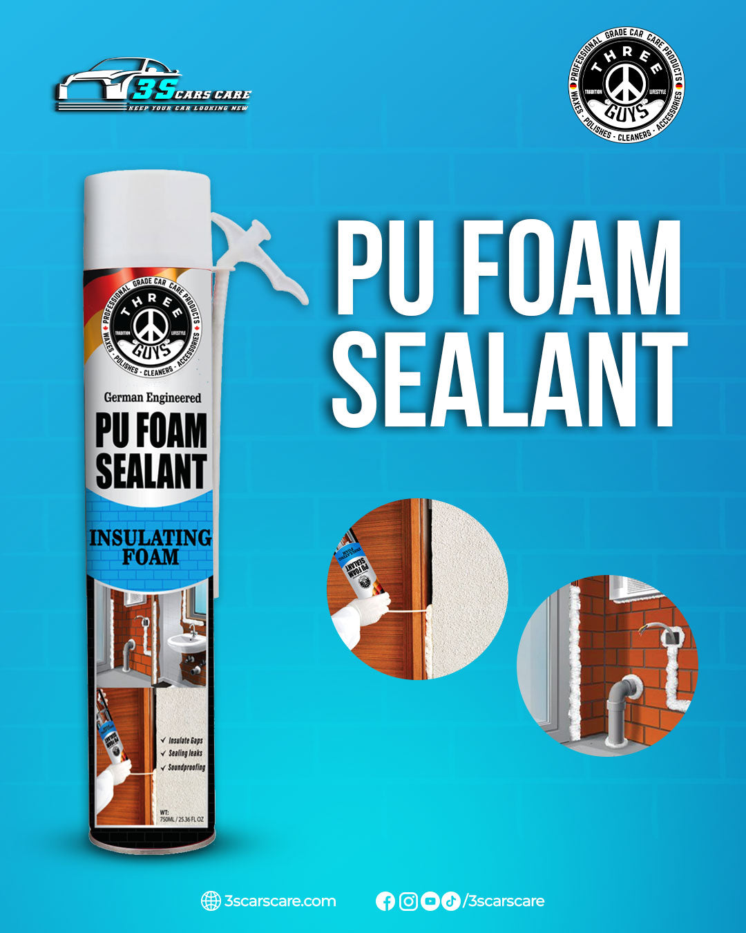 PU Foam Sealant 800ml – Insulate, Seal & Protect | THREE GUYS - German Engineered
