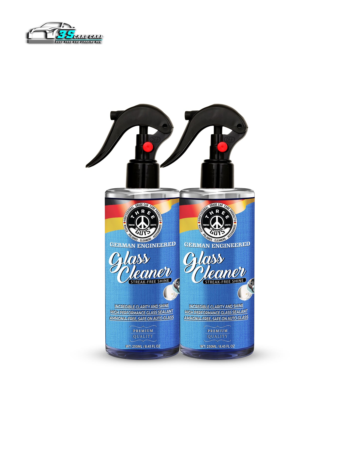 Glass Cleaner Spray – Streak-Free Shine for Car & Home – 250ml | THREE GUYS - German Engineered