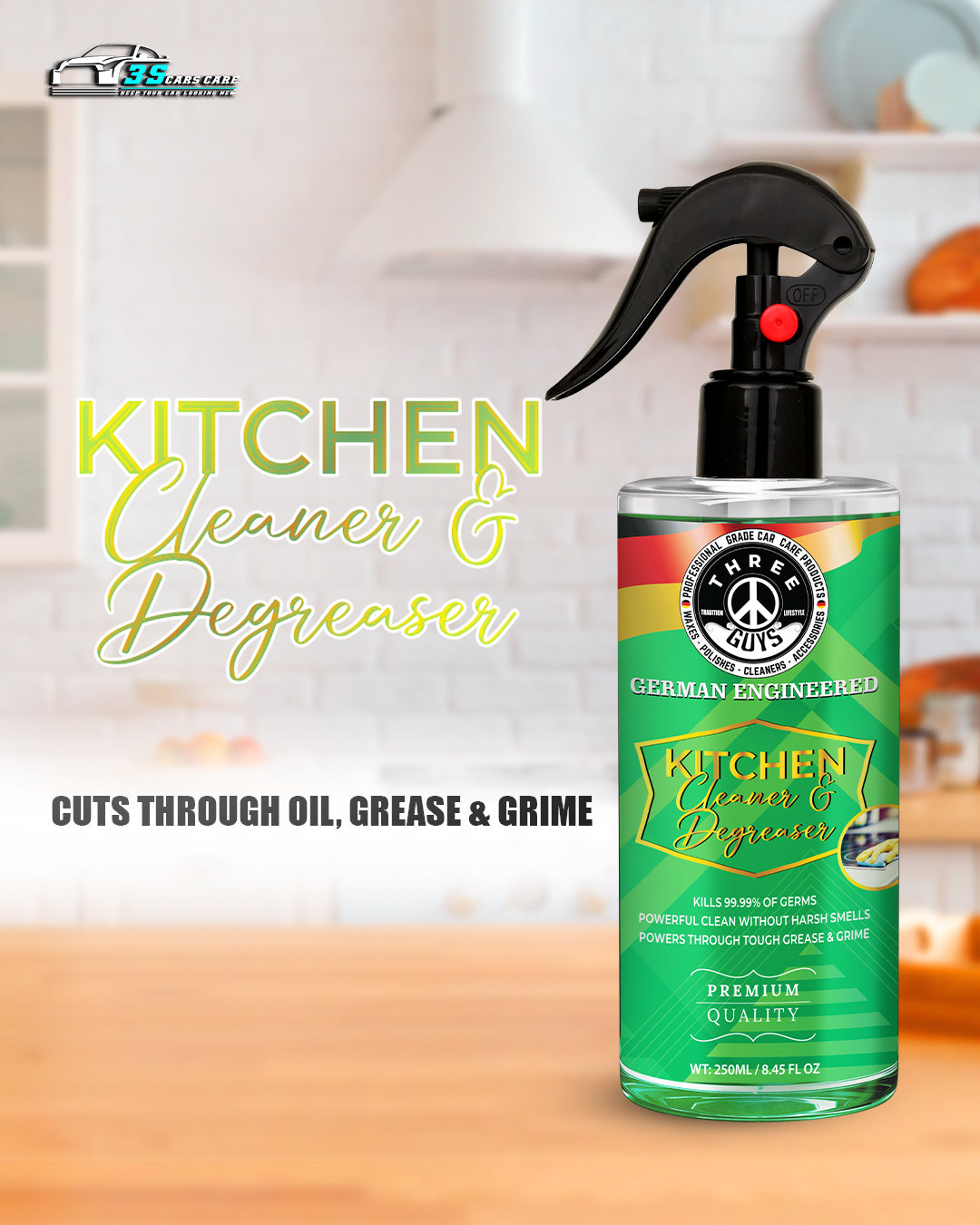 Kitchen Cleaner & Degreaser – Heavy Duty, Germ-Killing & Grease-Fighting Formula | THREE GUYS - German Engineered
