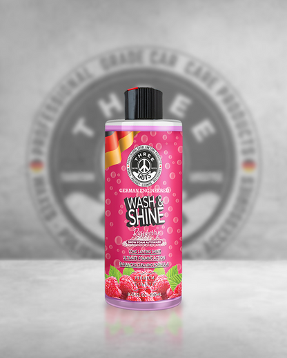 Wash & Shine Shampoo Raspberry – High Foam Car Shampoo | Snow Foam Car Wash Soap | Deep Cleaning & Long-Lasting Gloss | THREE GUYS - German Engineered