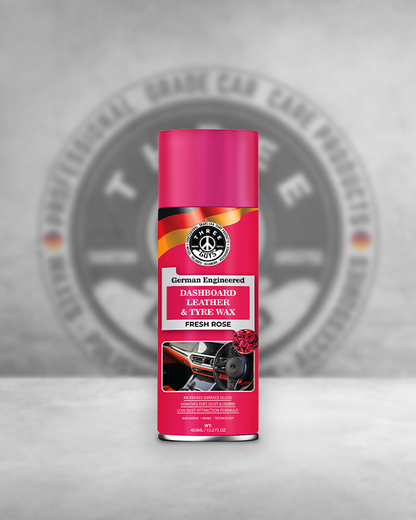 Dashboard Leather & Tyre Wax (450ml) – Fresh Rose Fragrance | UV Protection & Dust Repellent | THREE GUYS German Engineered