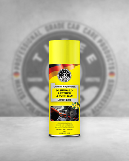 THREE GUYS Dashboard Leather & Tyre Wax (450ml) – Lemon Lime Fragrance | UV Protection & Dust Repellent | German Engineered