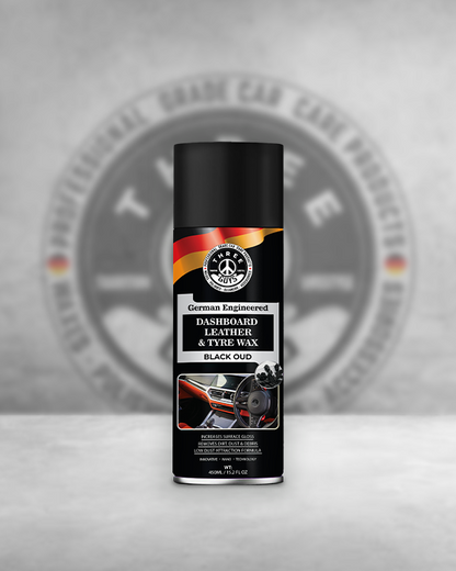 THREE GUYS Dashboard Leather & Tyre Wax (450ml) – Black Oud Fragrance | UV Protection & Dust Repellent | German Engineered