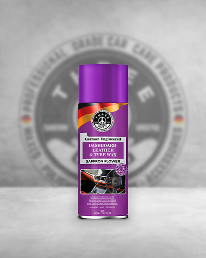 Dashboard Leather & Tyre Wax (450ml) – Saffron Flower Fragrance | UV Protection & Dust Repellent | THREE GUYS German Engineered